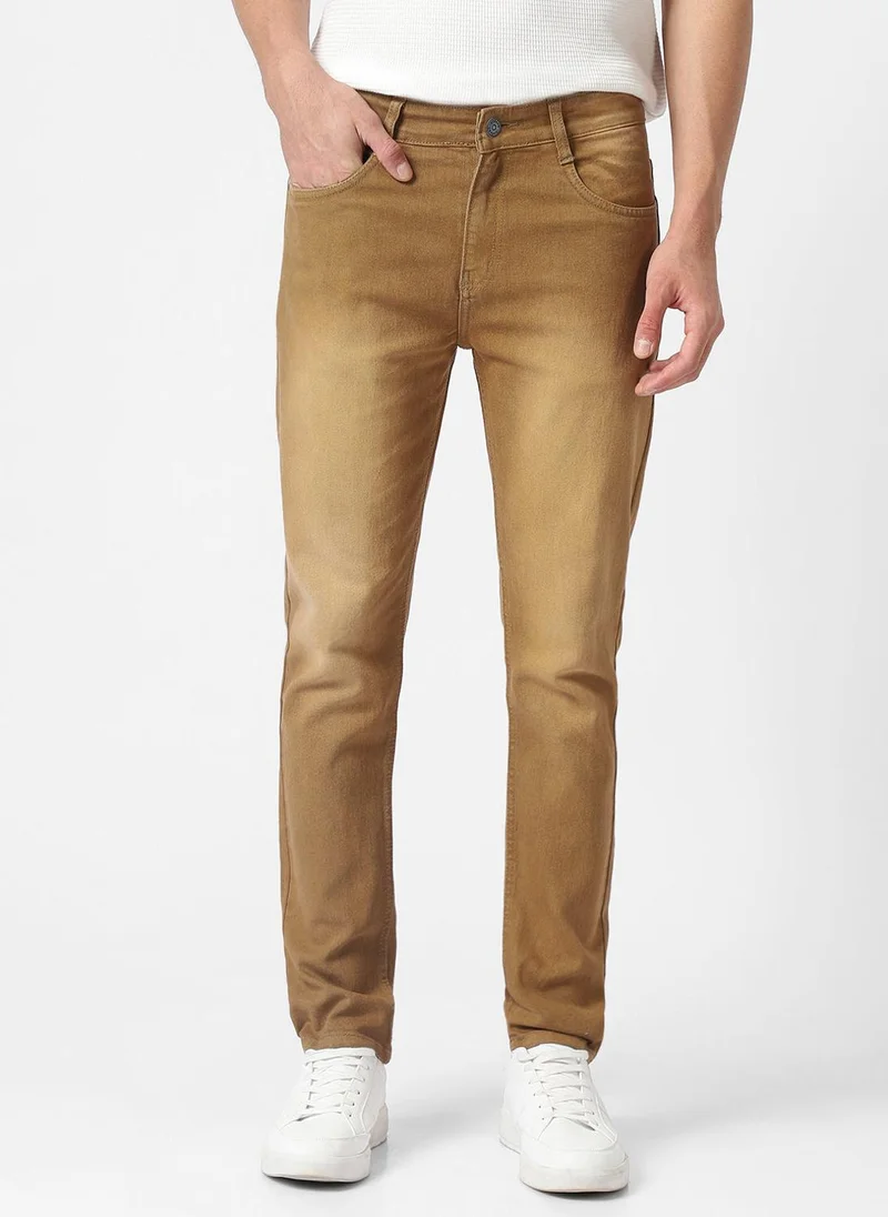 أوربانو فاشن Urbano Fashion Men's Khaki Slim Fit Washed Jeans Stretchable
